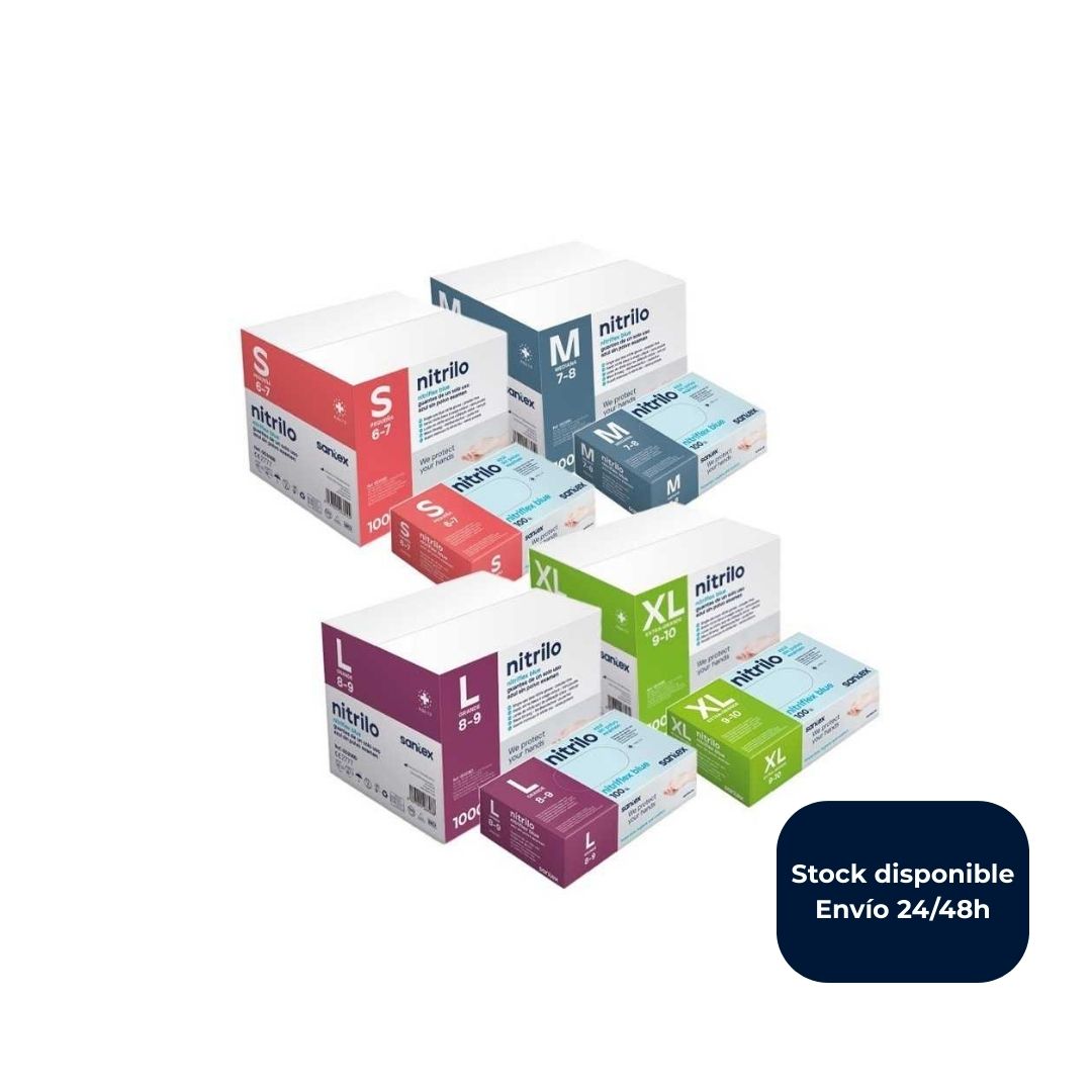 Guantes de nitrilo azul sin polvo Caja 100 unidades Mevesur - Stock real clínicas